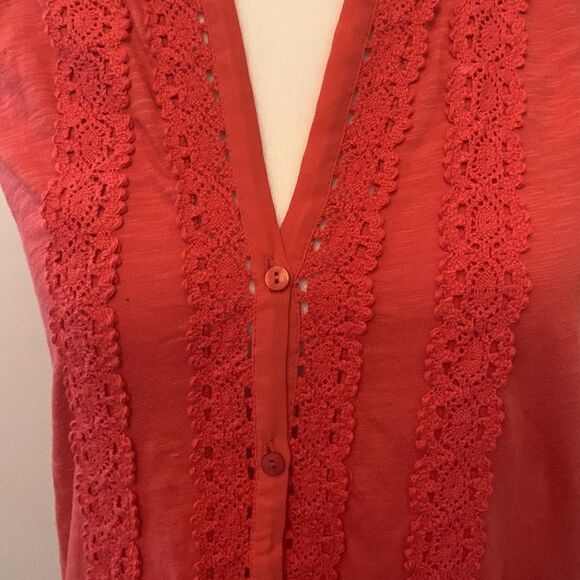 Anthropologie orangish red mixed media sleeveless blouse Size XS NWT - Picture 3 of 10